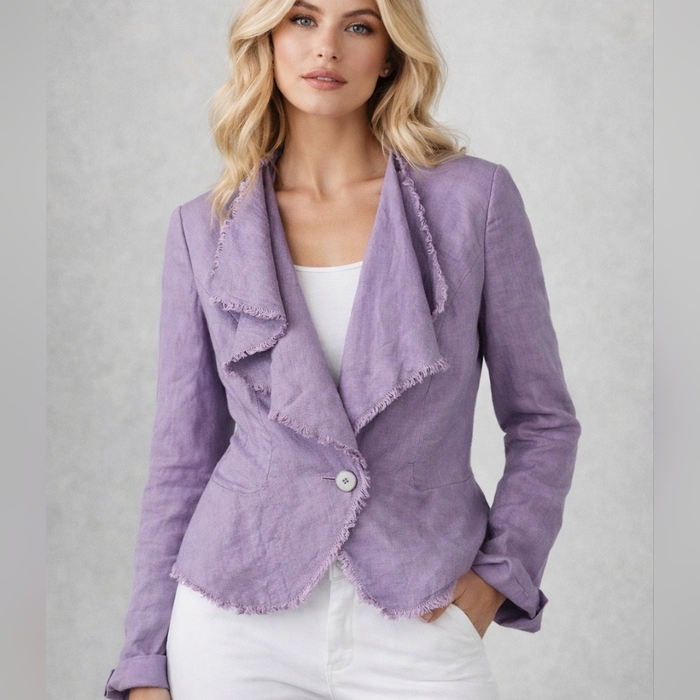Claudia Strater 100% Linen Lavender Fringe Jacket EU 36 US 4 Artsy Chic Boho